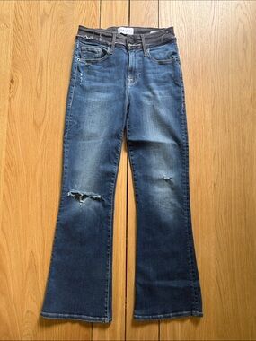 Frame Dark Blue Distressed Flare Jeans
